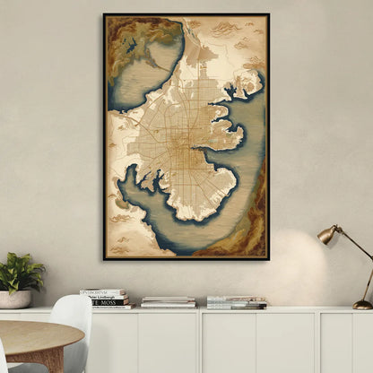 Charleston Map Design Sitting Room - Black Canvas Wall Art