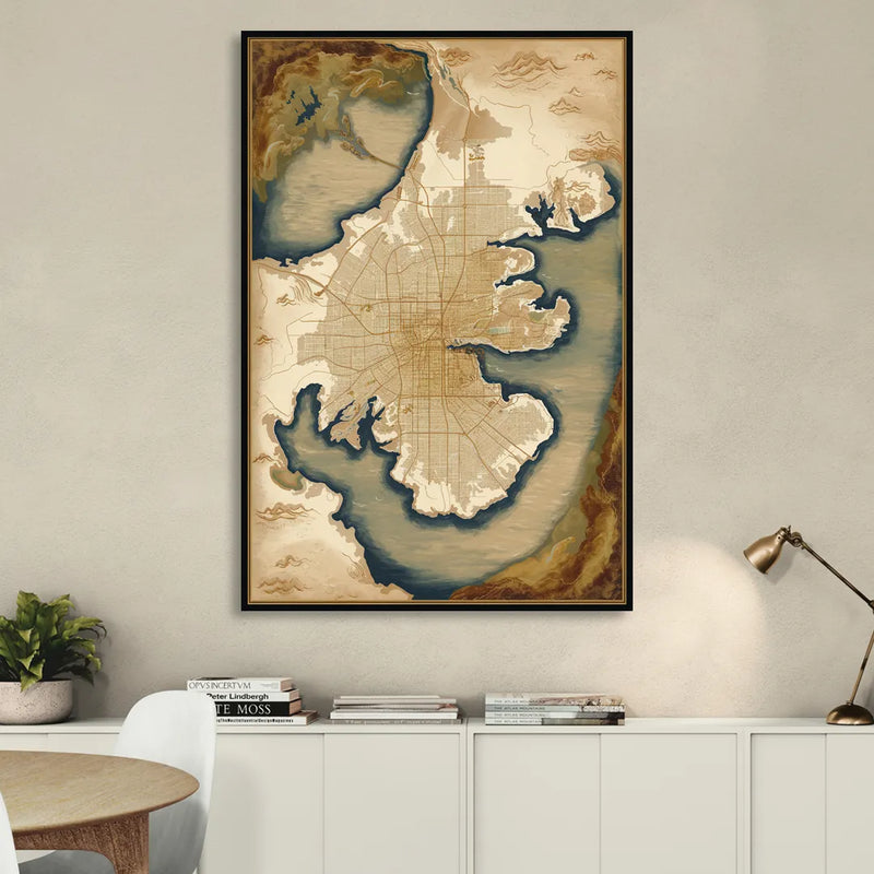 Charleston Map Design Sitting Room - Black Canvas Wall Art