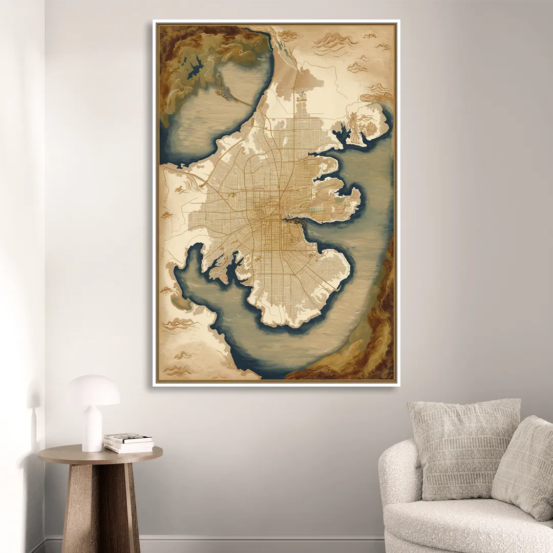 Charleston Map Design Sitting Room - White Canvas Wall Art