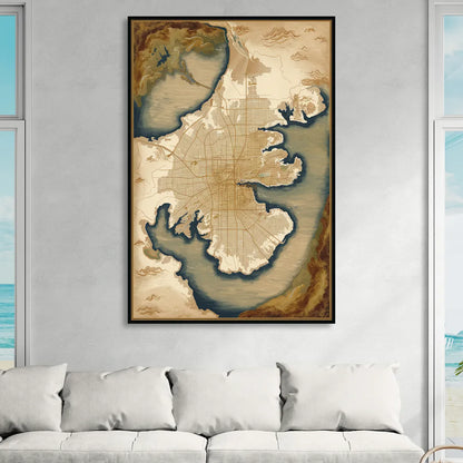 Charleston Map Design Living Room - Black Canvas Wall Art