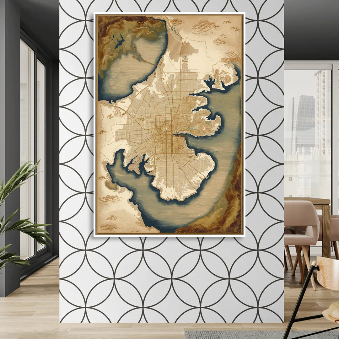 Charleston Map Design Living Room - White Canvas Wall Art