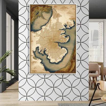 Charleston Map Design Living Room - White Canvas Wall Art