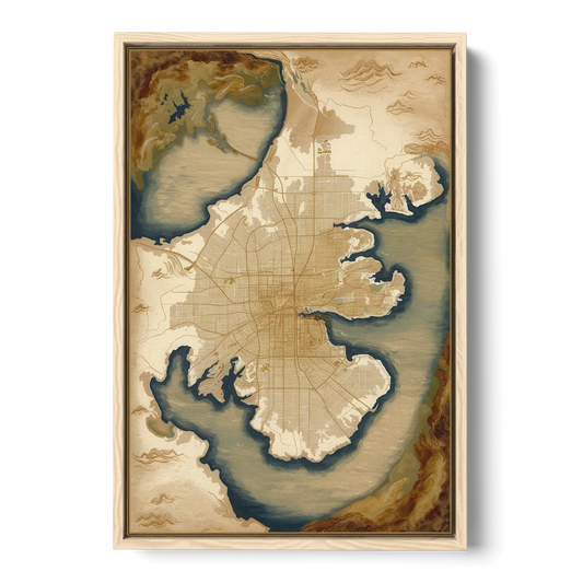 Charleston Map Design - Oak Framed Canvas Wall Art - Front