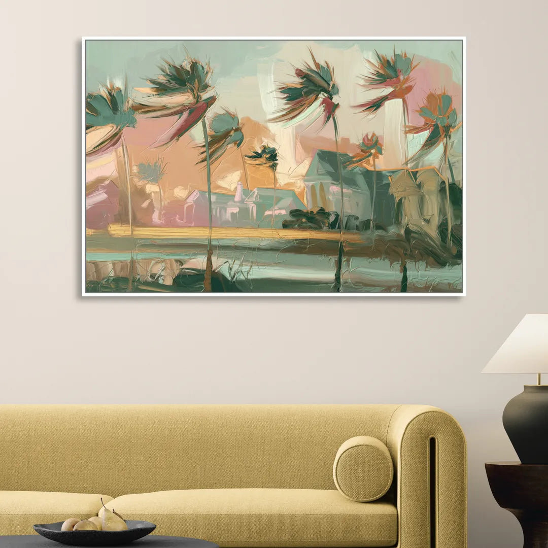 Charleston Palmetto Trees Sitting Room - White Canvas Wall Art