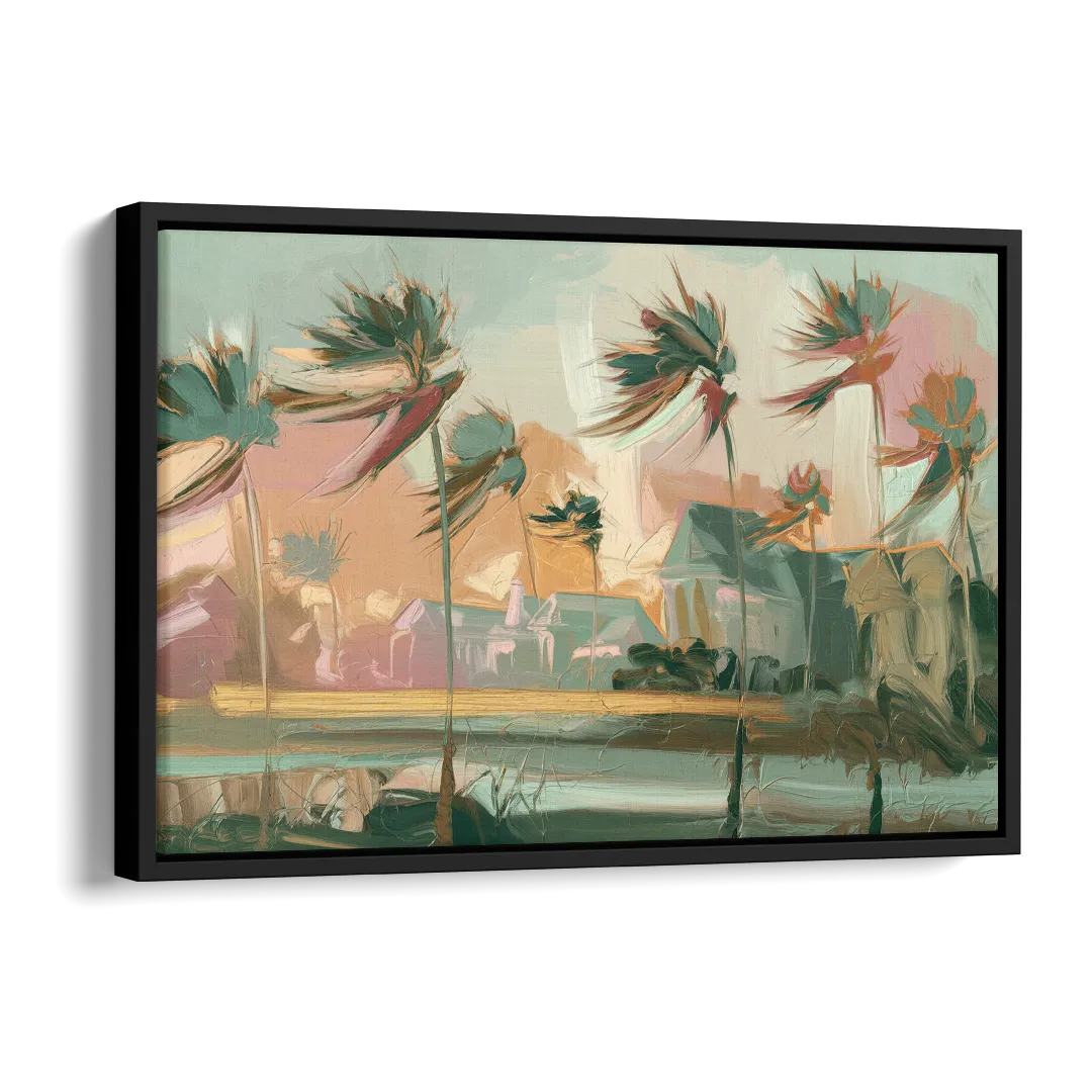 Charleston Palmetto Trees Side - Black Canvas Wall Art