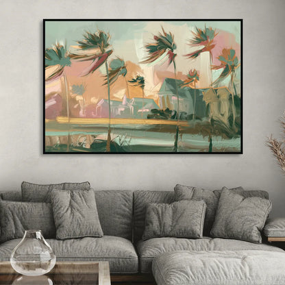 Charleston Palmetto Trees Sitting Room - Black Canvas Wall Art