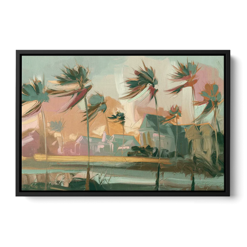Charleston Palmetto Trees Front - Black Canvas Wall Art