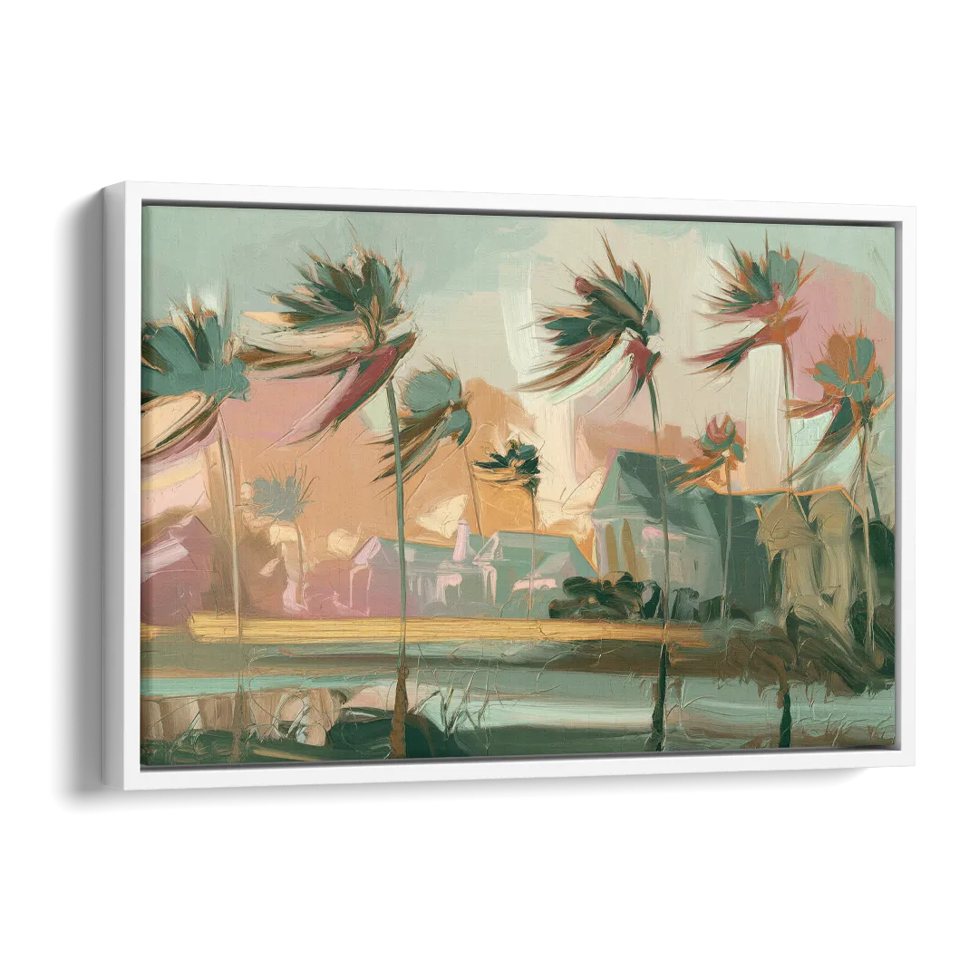 Charleston Palmetto Trees Side - White Canvas Wall Art
