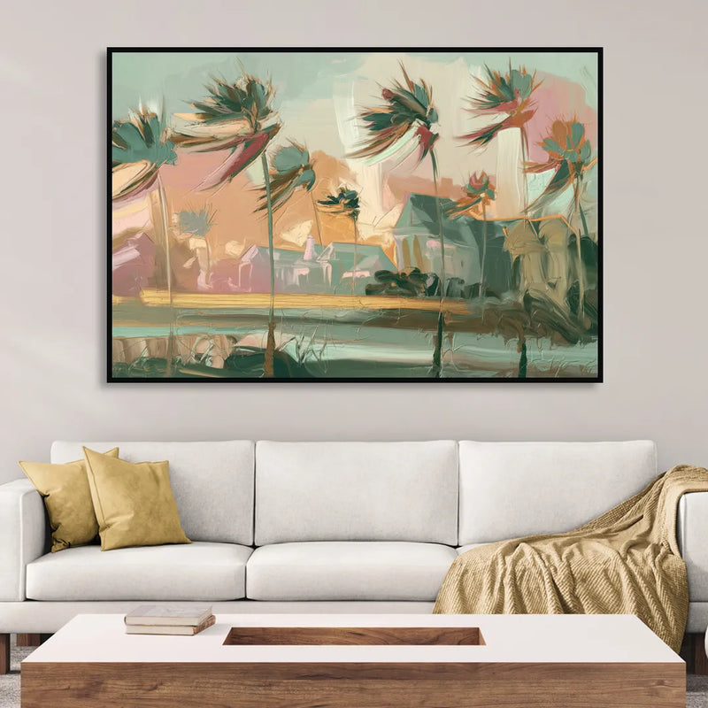 Charleston Palmetto Trees Living Room - Black Canvas Wall Art