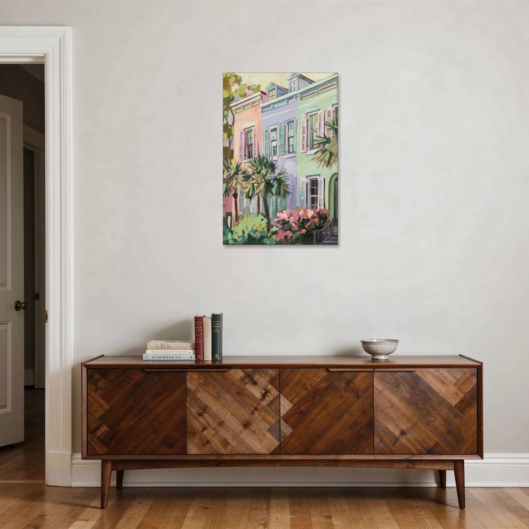 Charleston Rainbow Row - Canvas Wall Art - Coffee Table - 24x36
