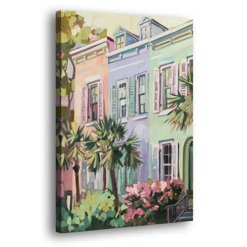 Charleston Rainbow Row - Canvas Wall Art - Side