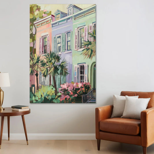 Charleston Rainbow Row - Canvas Wall Art - Sofa - 40x60