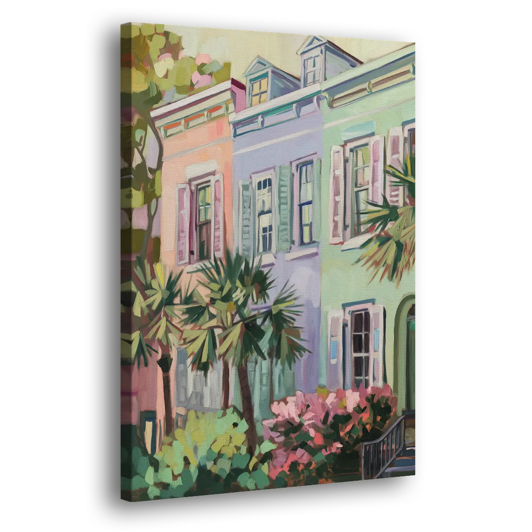 Charleston Rainbow Row Side - Canvas Wall Art