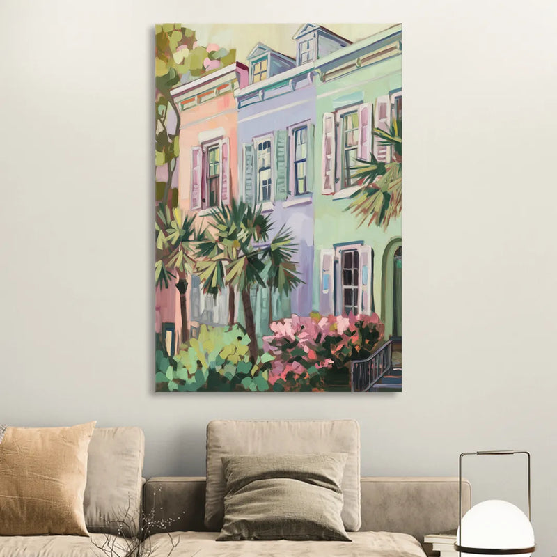 Charleston Rainbow Row Living Room - Canvas Wall Art