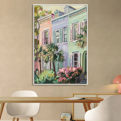 Charleston Rainbow Row Sitting Room - White Canvas Wall Art