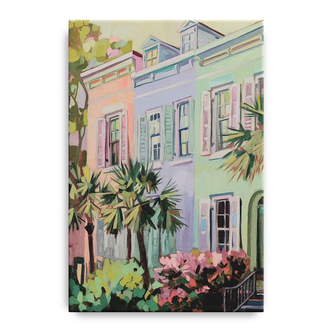 Charleston Rainbow Row Front - Canvas Wall Art