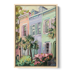 Charleston Rainbow Row - Oak Framed Canvas Wall Art - Front