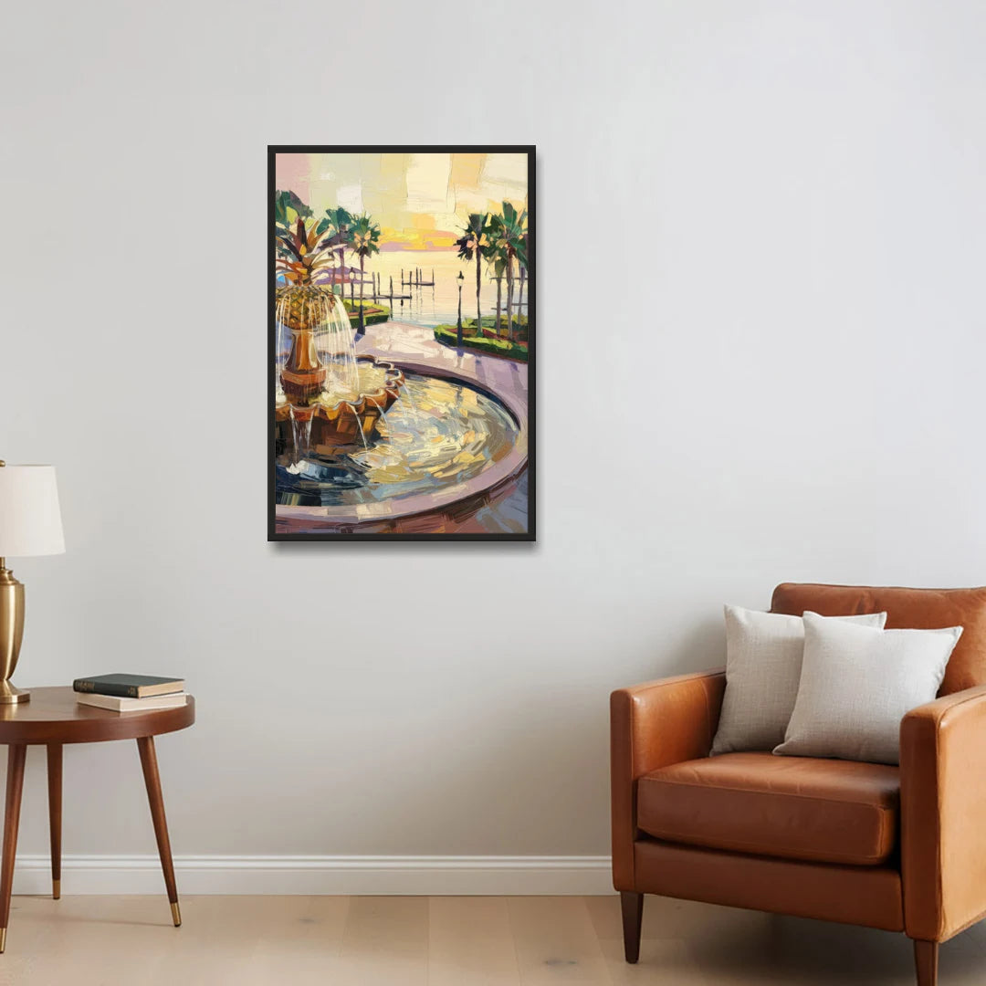 Charleston Waterfront Park - Black Framed Canvas Wall Art - Sofa - 24x36