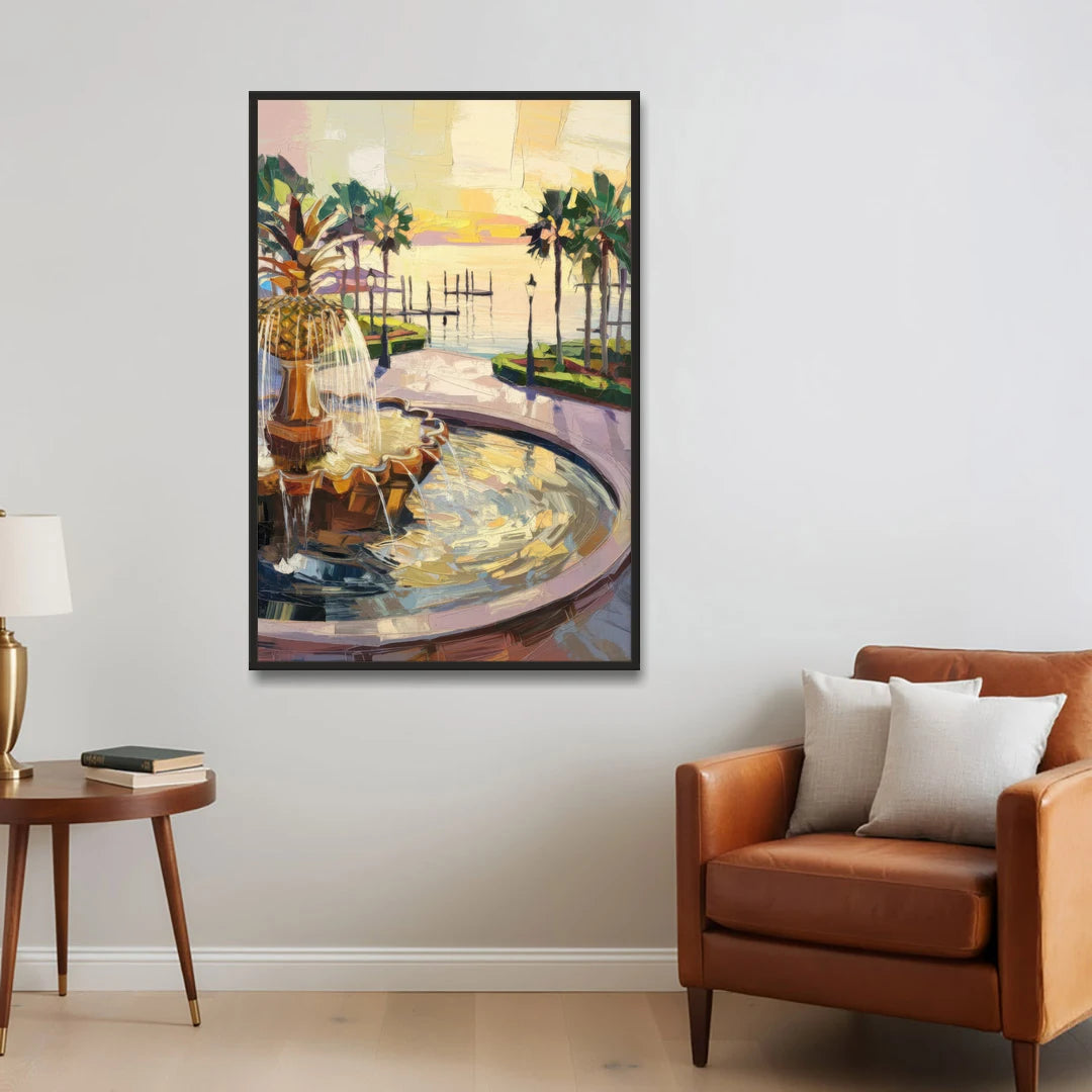 Charleston Waterfront Park - Black Framed Canvas Wall Art - Sofa - 32x48