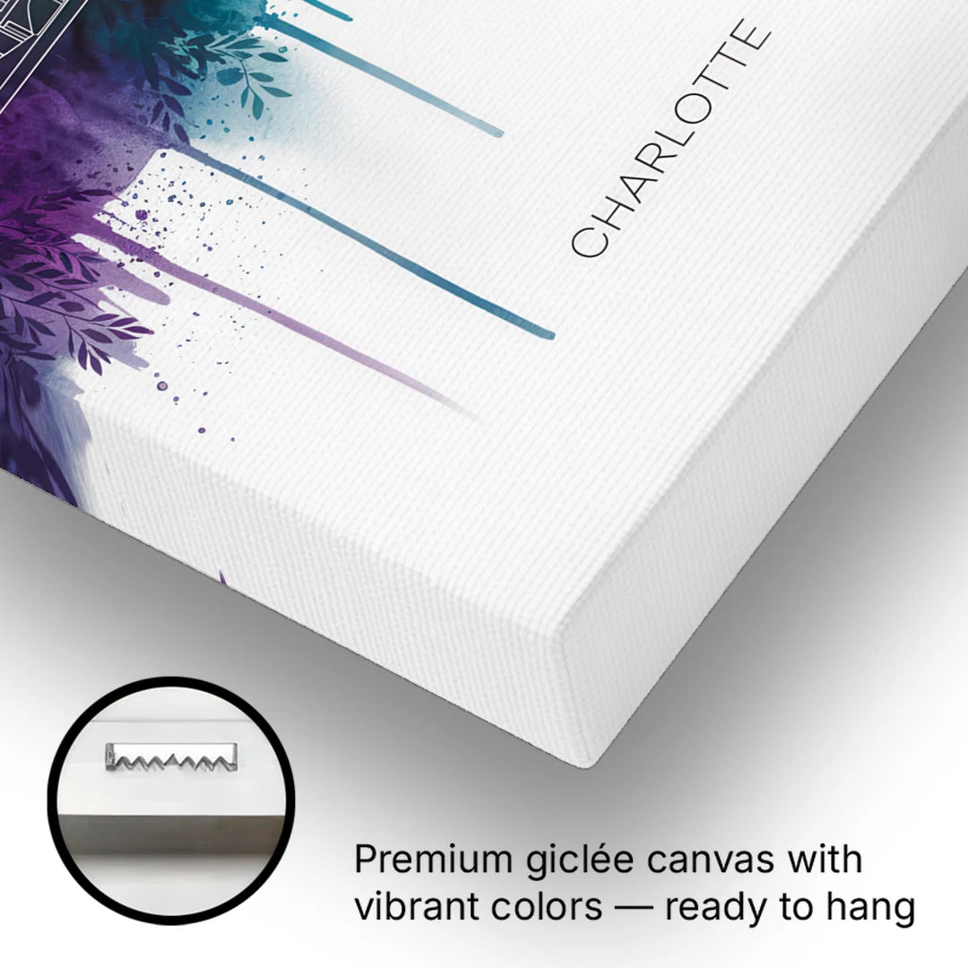 Charlotte Cityscape in Watercolor - Canvas Wall Art - Gallery Wrap Corner