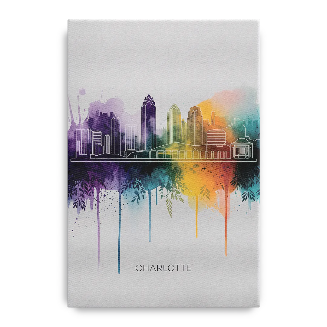 Charlotte Cityscape in Watercolor Front - Canvas Wall Art