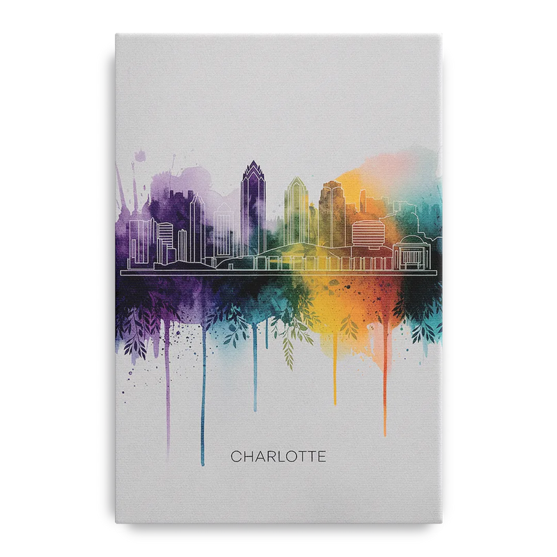 Charlotte Cityscape in Watercolor Front - Canvas Wall Art