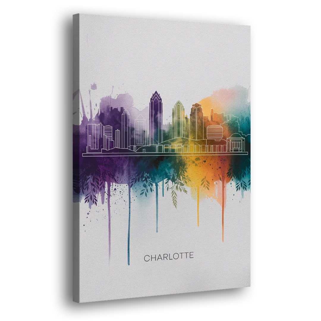 Charlotte Cityscape in Watercolor Side - Canvas Wall Art