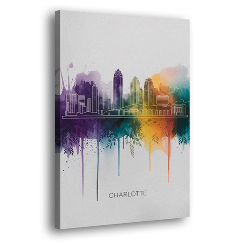 Charlotte Cityscape in Watercolor - Canvas Wall Art