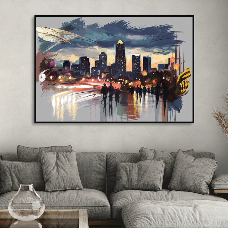 Charlotte Hornets Tribute Living Room - Black Canvas Wall Art