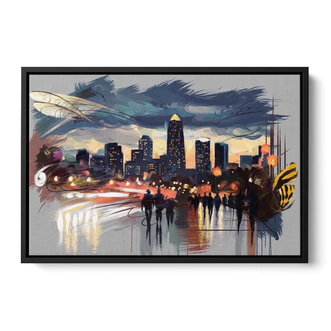 Charlotte Hornets Tribute Front - Black Canvas Wall Art