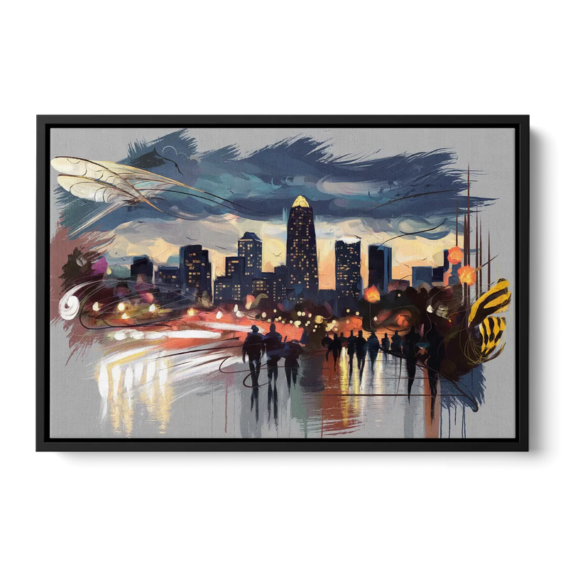 Charlotte Hornets Tribute Front - Black Canvas Wall Art