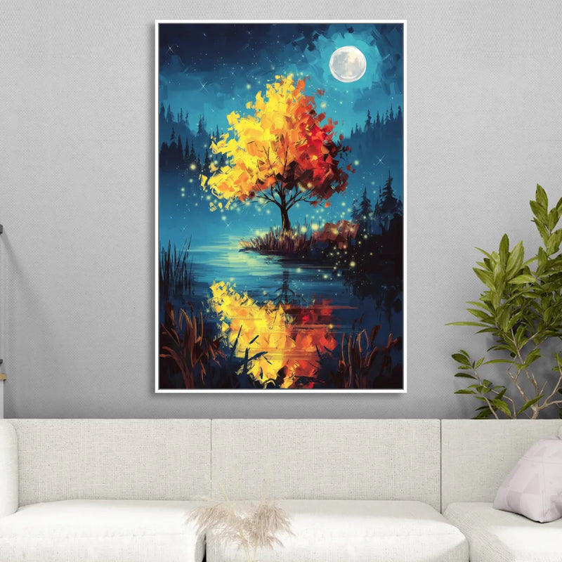 Charlotte Nighttime Glow Living Room - White Canvas Wall Art