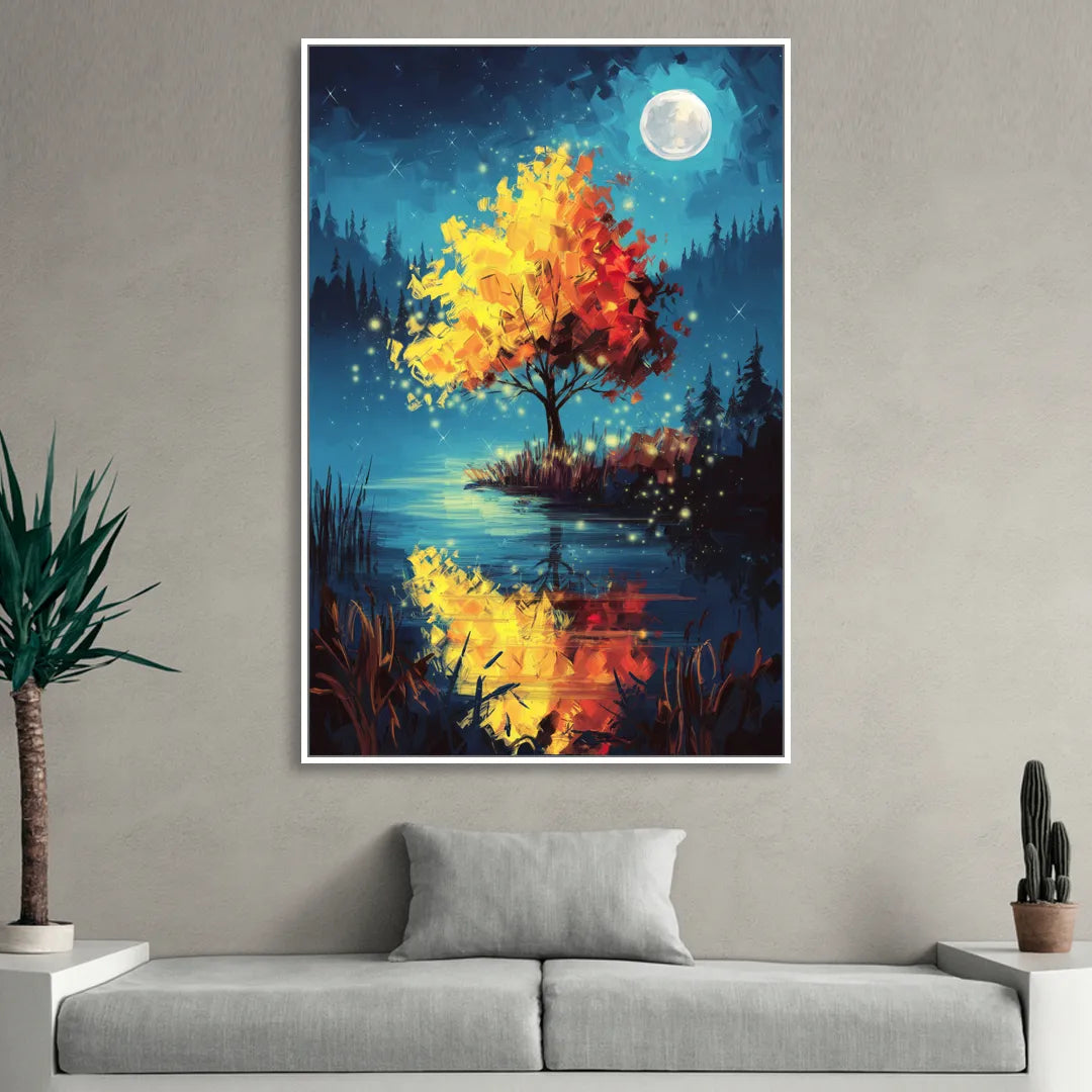 Charlotte Nighttime Glow Sitting Room - White Canvas Wall Art