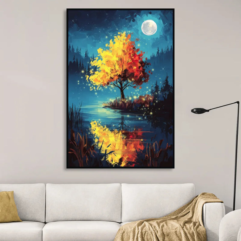 Charlotte Nighttime Glow Sitting Room - Black Canvas Wall Art