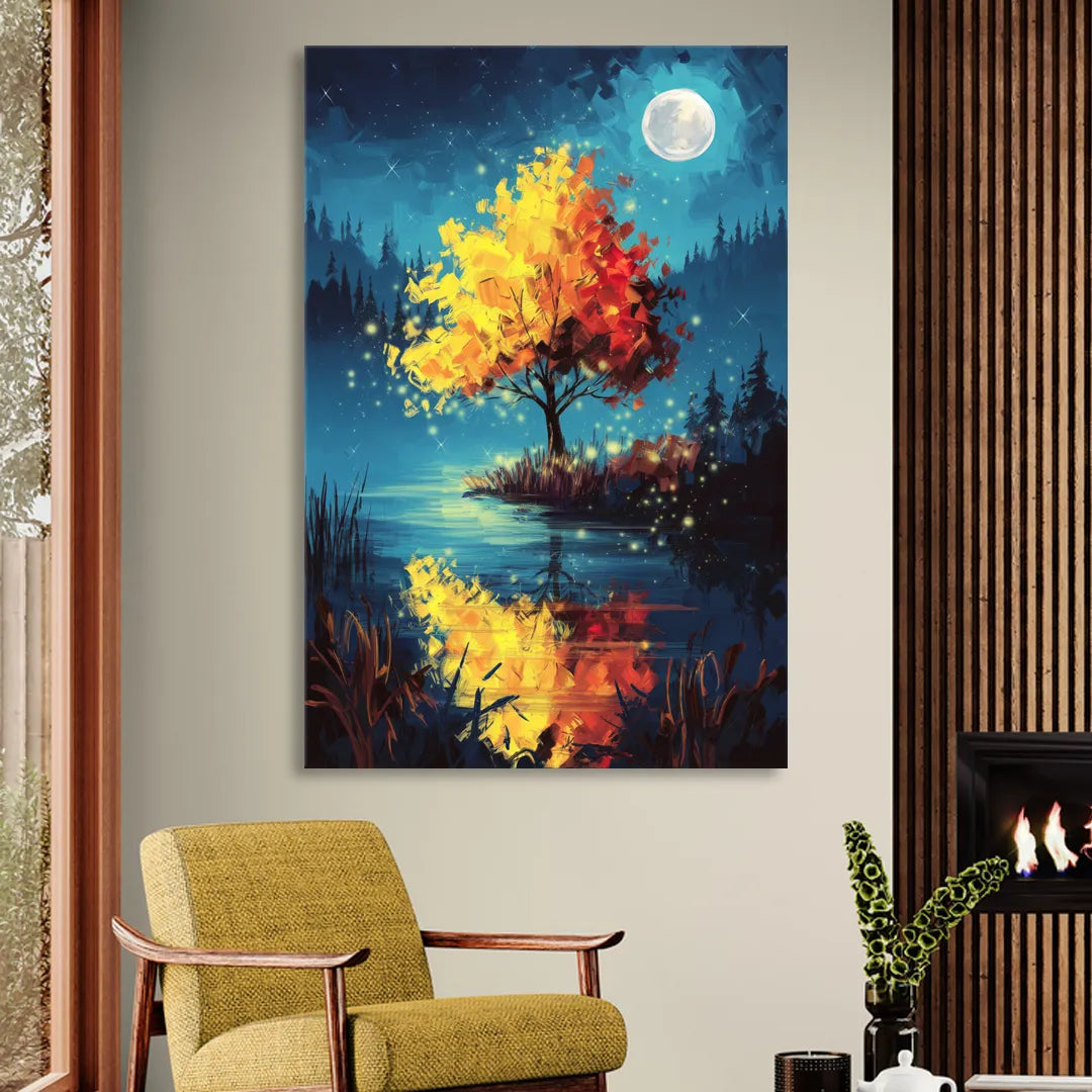 Charlotte Nighttime Glow Living Room - Canvas Wall Art