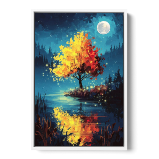 Charlotte Nighttime Glow - White Framed Canvas Wall Art - Front
