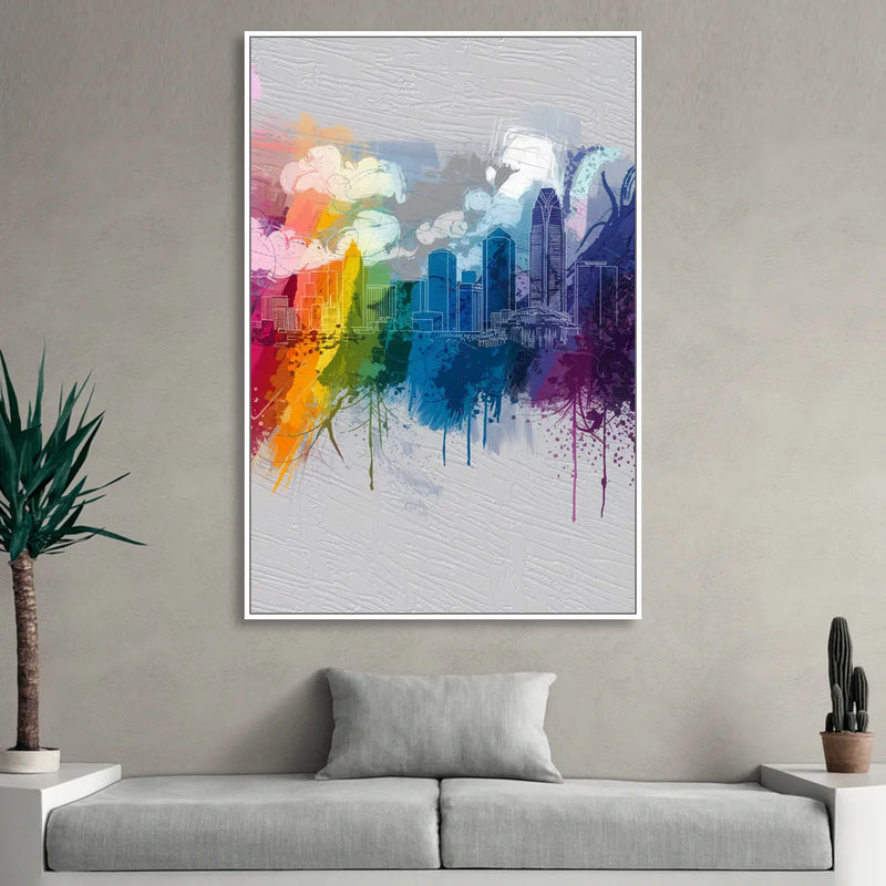 Charlotte Skyline Abstract Design Living Room - White Canvas Wall Art