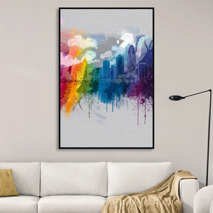 Charlotte Skyline Abstract Design Living Room - Black Canvas Wall Art