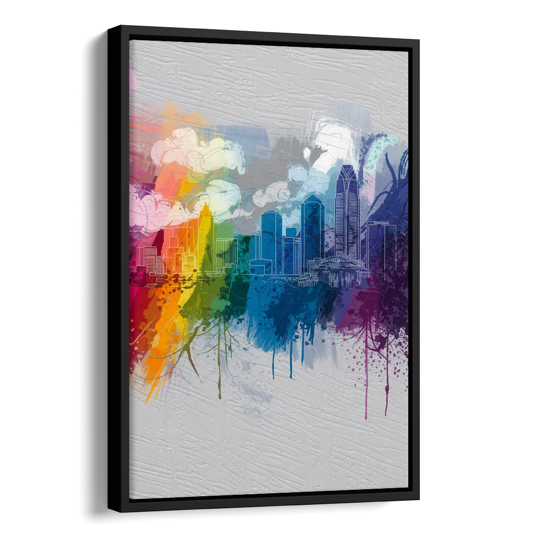 Charlotte Skyline Abstract Design Side - Black Canvas Wall Art