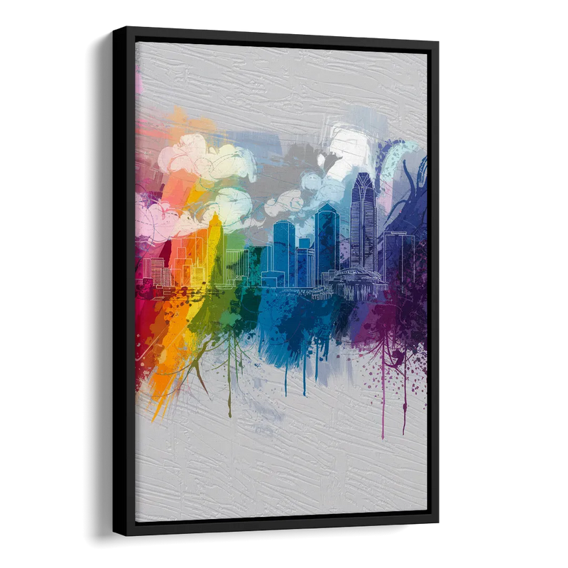 Charlotte Skyline Abstract Design Side - Black Canvas Wall Art