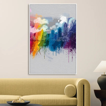 Charlotte Skyline Abstract Design Sitting Room - White Canvas Wall Art