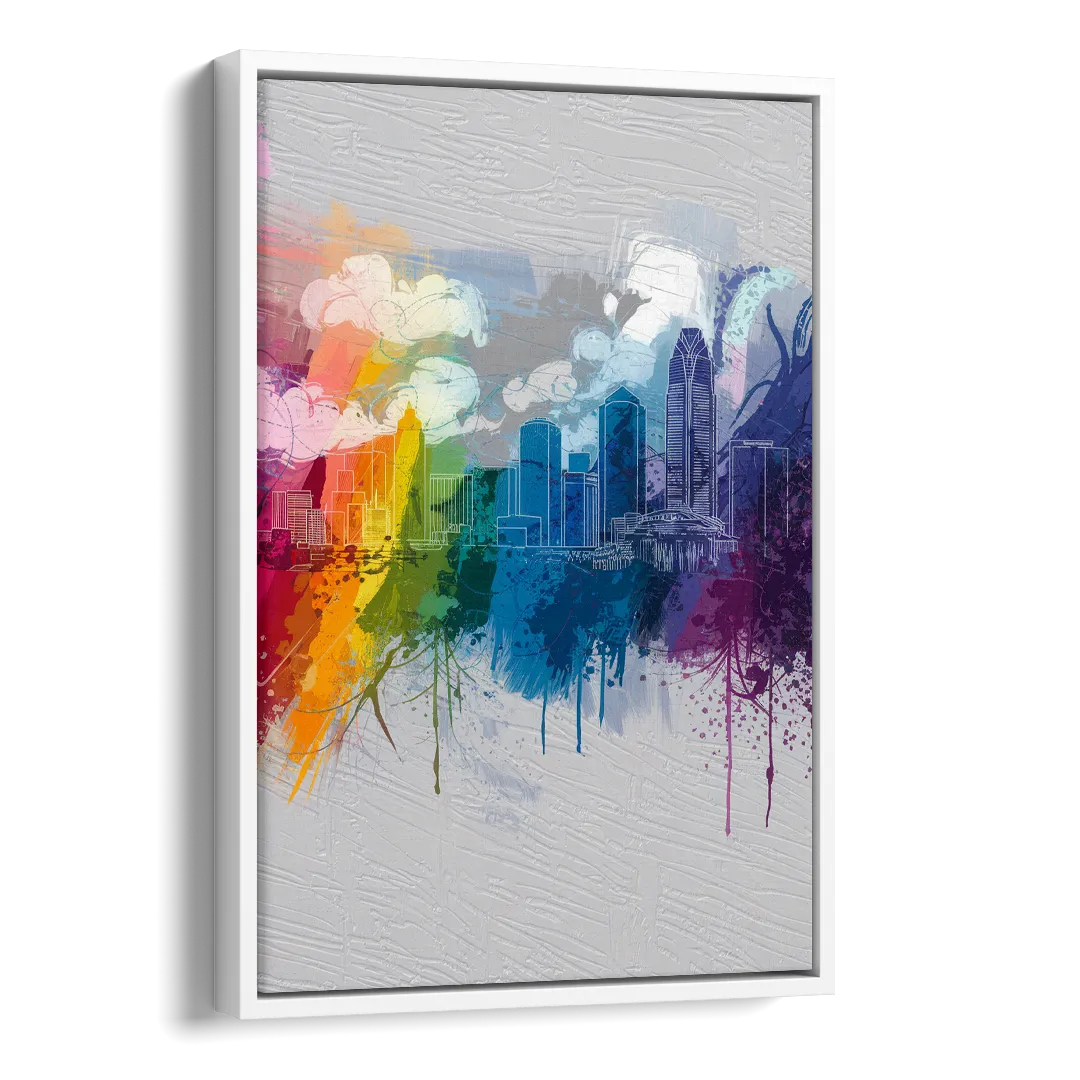 Charlotte Skyline Abstract Design Side - White Canvas Wall Art