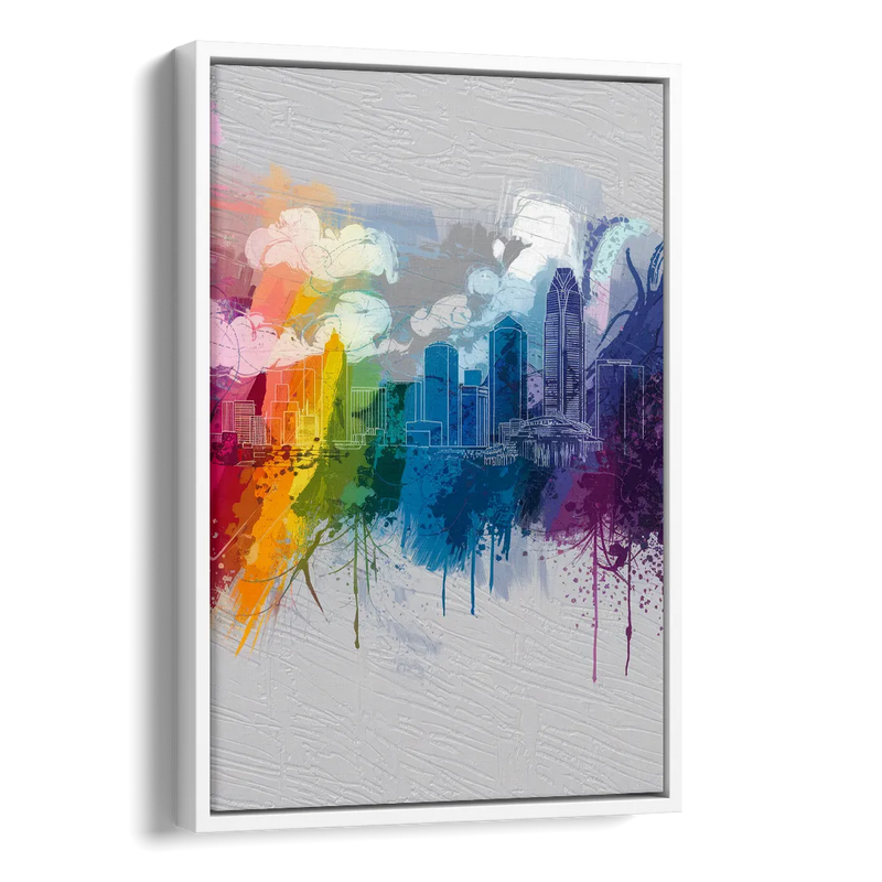 Charlotte Skyline Abstract Design Side - White Canvas Wall Art