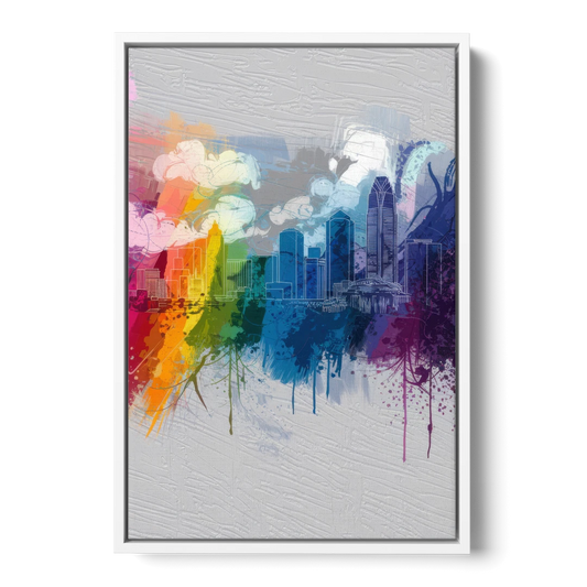 Charlotte Skyline Abstract Design - White Framed Canvas Wall Art - Front