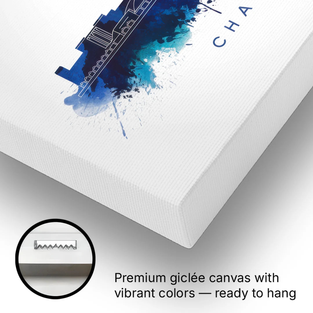 Charlotte Skyline With Blue Tones - Canvas Wall Art - Gallery Wrap Corner