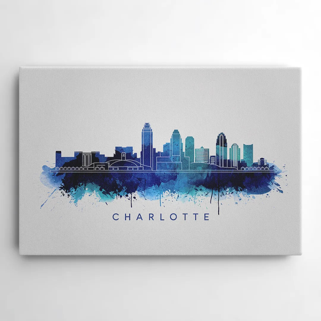 Charlotte Skyline With Blue Tones - Canvas Wall Art