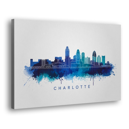 Charlotte Skyline With Blue Tones Side - Canvas Wall Art