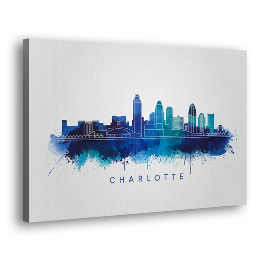 Charlotte Skyline With Blue Tones Side - Canvas Wall Art