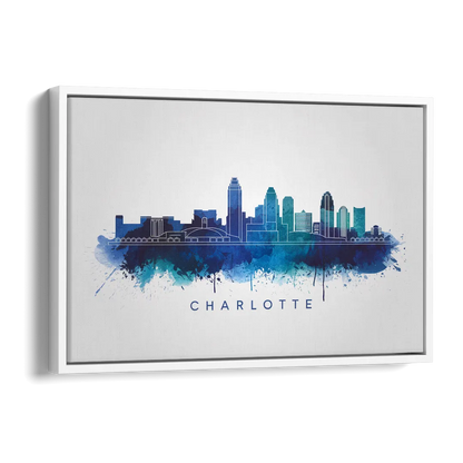 Charlotte Skyline With Blue Tones Side - White Canvas Wall Art