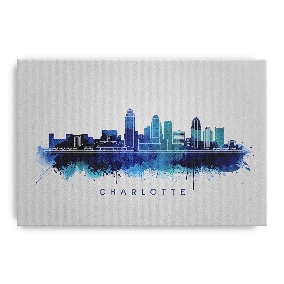 Charlotte Skyline With Blue Tones Front - Canvas Wall Art